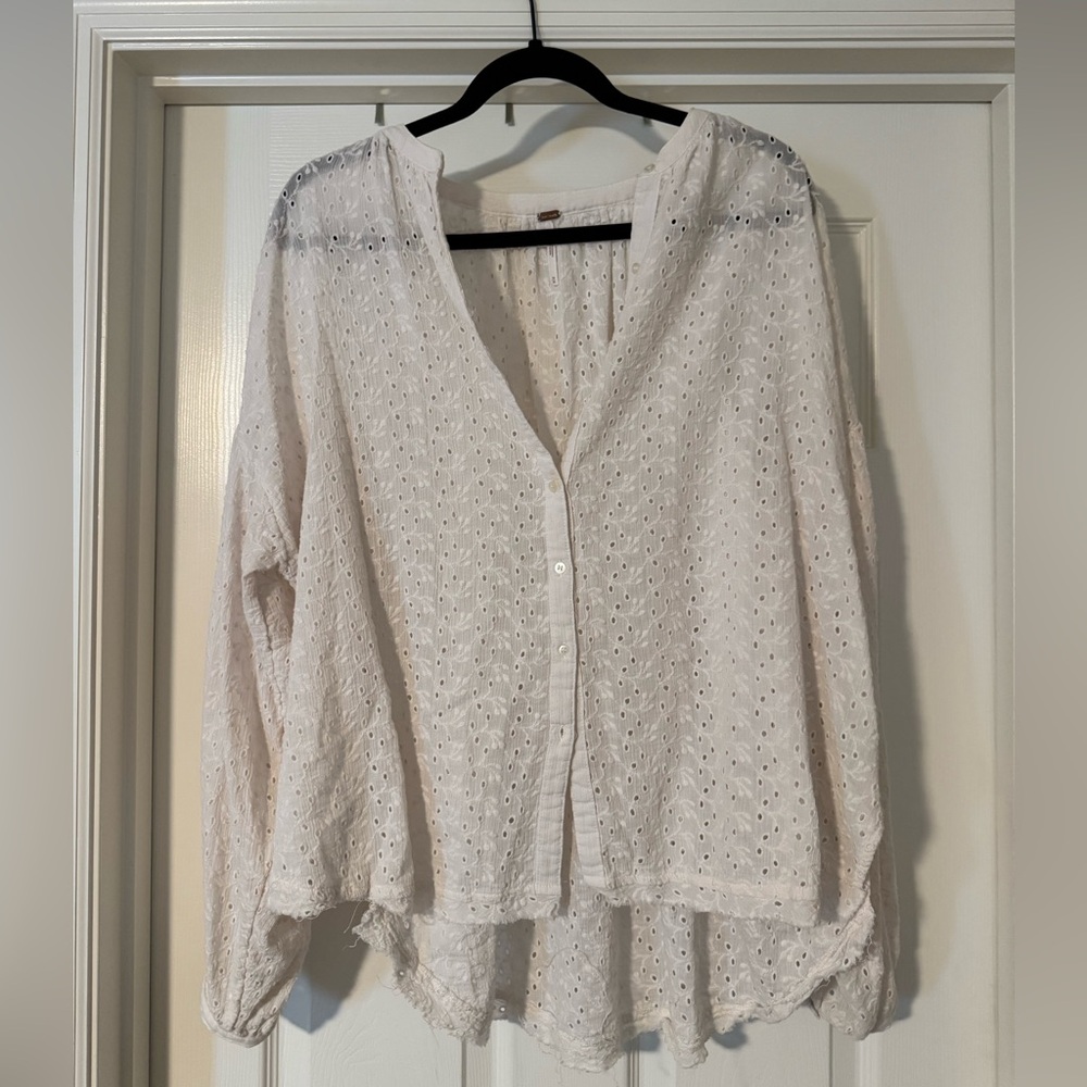 Free People Long Sleeve Eyelit Blouse